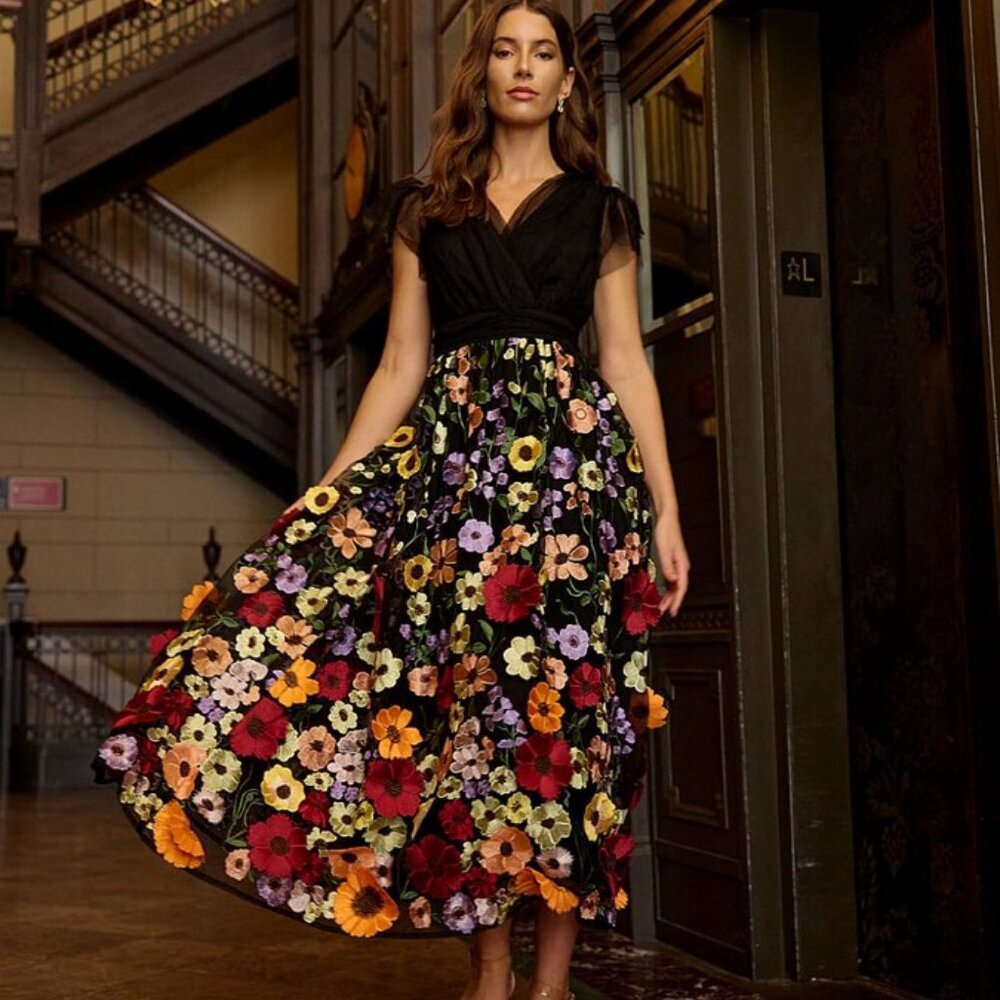 NWT New York & Company black floral tulle dress by Just Me Large